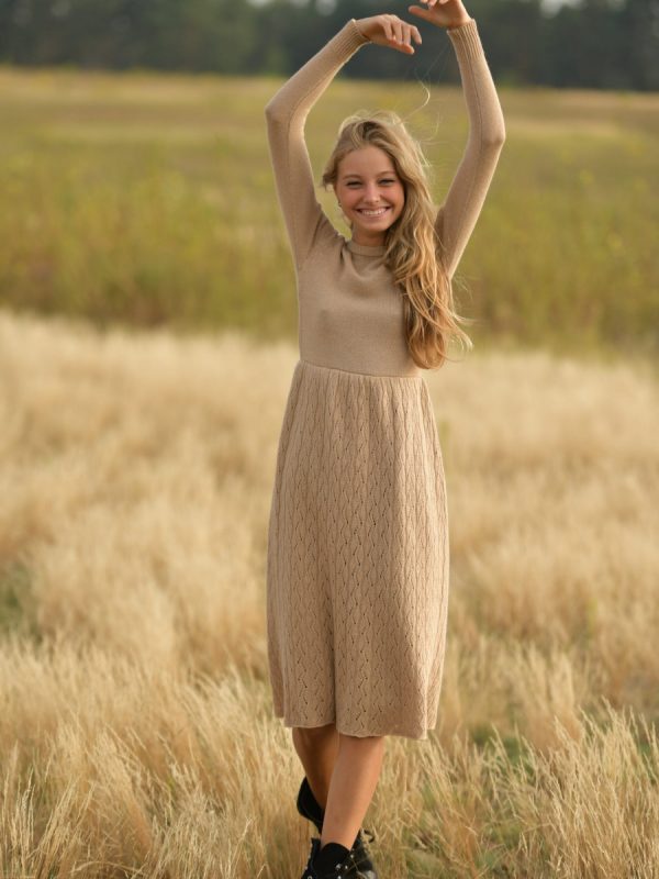 Beige long knitted casual dress