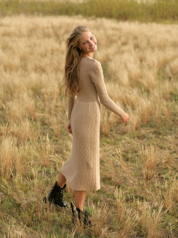 Beige long knitted casual dress