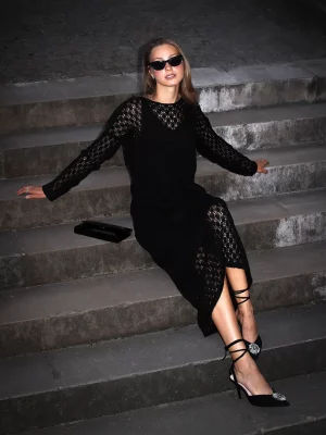 Sheer mesh black knitted cape