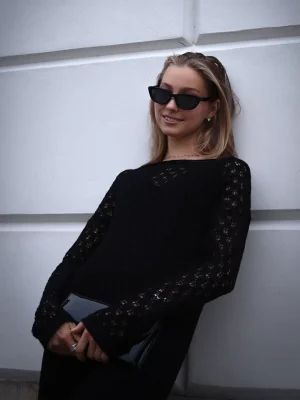 Sheer mesh black knitted cape - Image 3
