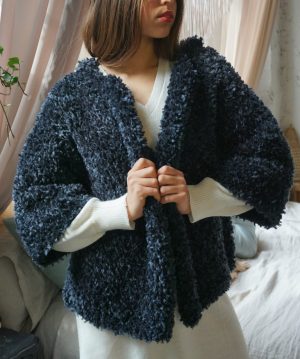 Boucle merino blue handknitted jacket