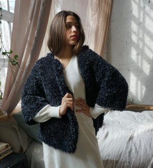 Boucle merino blue handknitted jacket