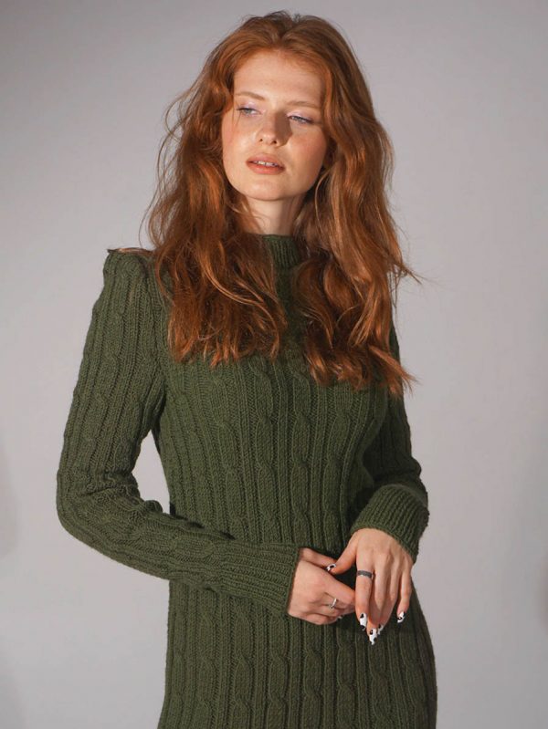 Green long knitted casual dress