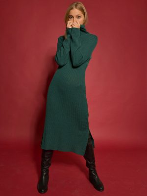 Emerald merino turtleneck maxi dress