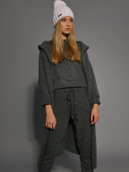 Gray Maxi Hooded Cardigan - front view