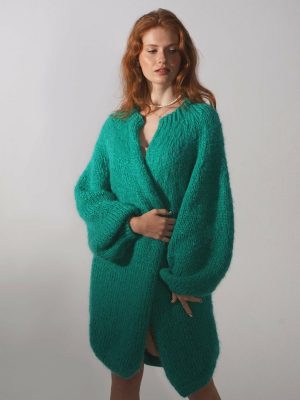 PASMAdesign Open Front Crochet Light Green Cardigan, light green cardigan with crochet design, women's crochet cardigan