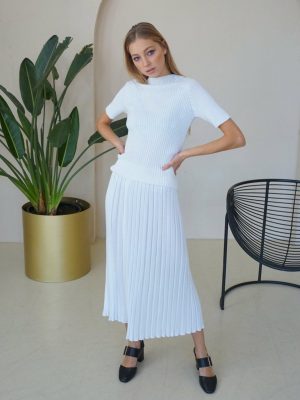 white skirt knitted set