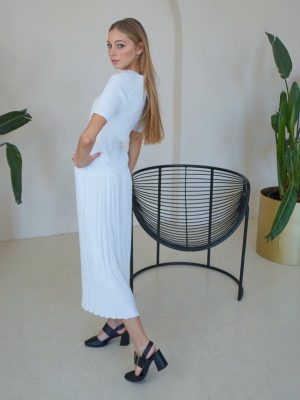 white skirt knitted set