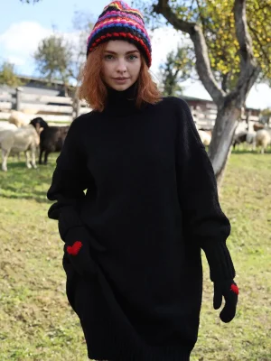 Black midi wool dress